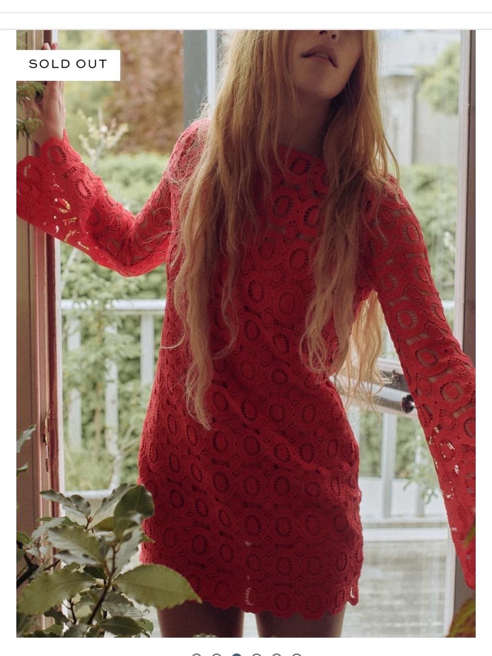 Red Lace Long-Sleeve Mini Dress from Hill House